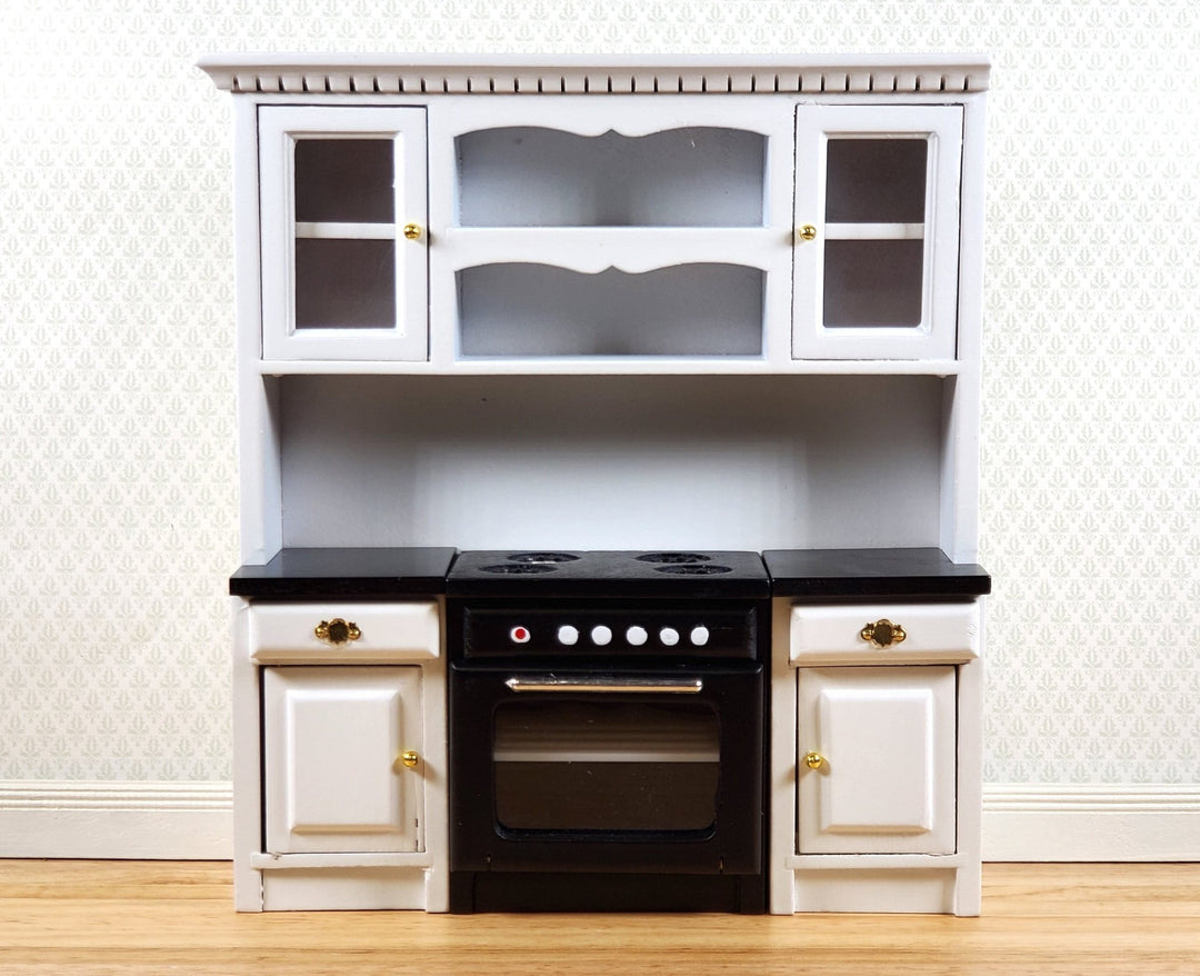 Dollhouse Kitchen Stove & Wall Cabinets Modern White 1:12 Scale Miniature - Miniature Crush