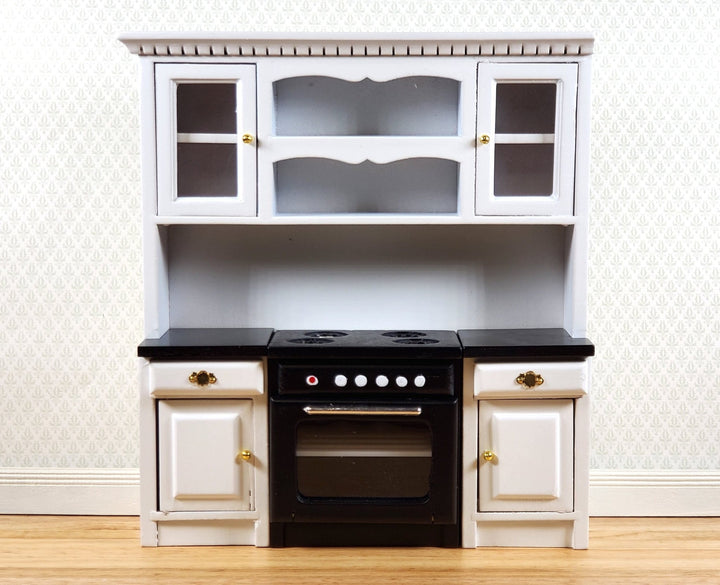 Dollhouse Kitchen Stove & Wall Cabinets Modern White 1:12 Scale Miniature - Miniature Crush