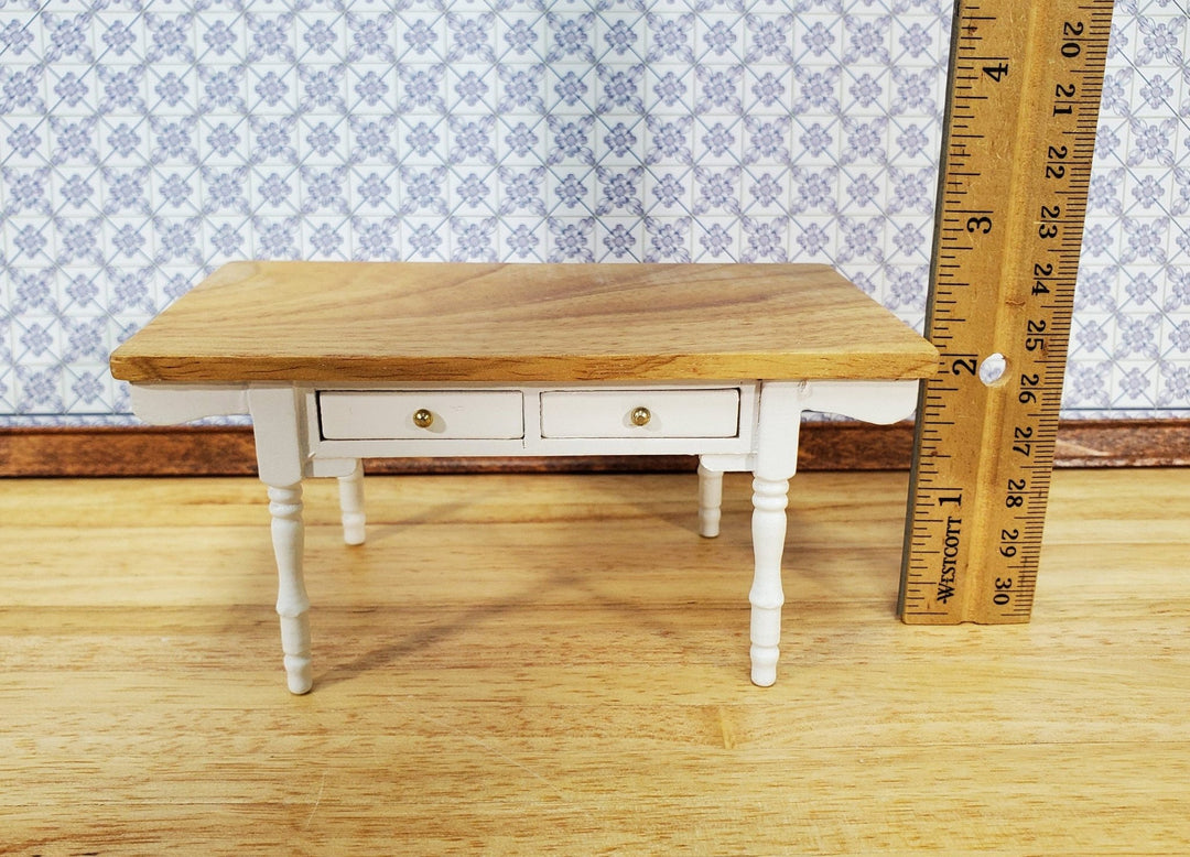 Dollhouse Kitchen Table Farmhouse Style with Drawers 1:12 Scale Miniature Furniture - Miniature Crush
