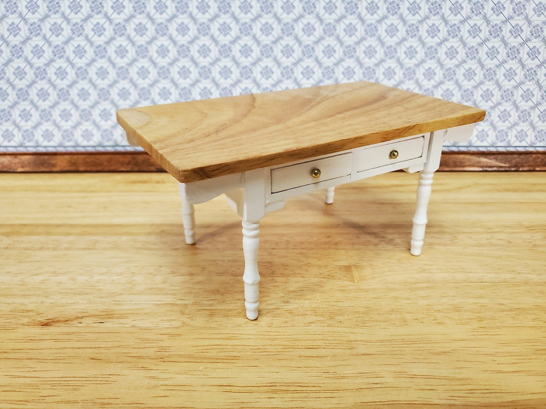 Dollhouse Kitchen Table Farmhouse Style with Drawers 1:12 Scale Miniature Furniture - Miniature Crush