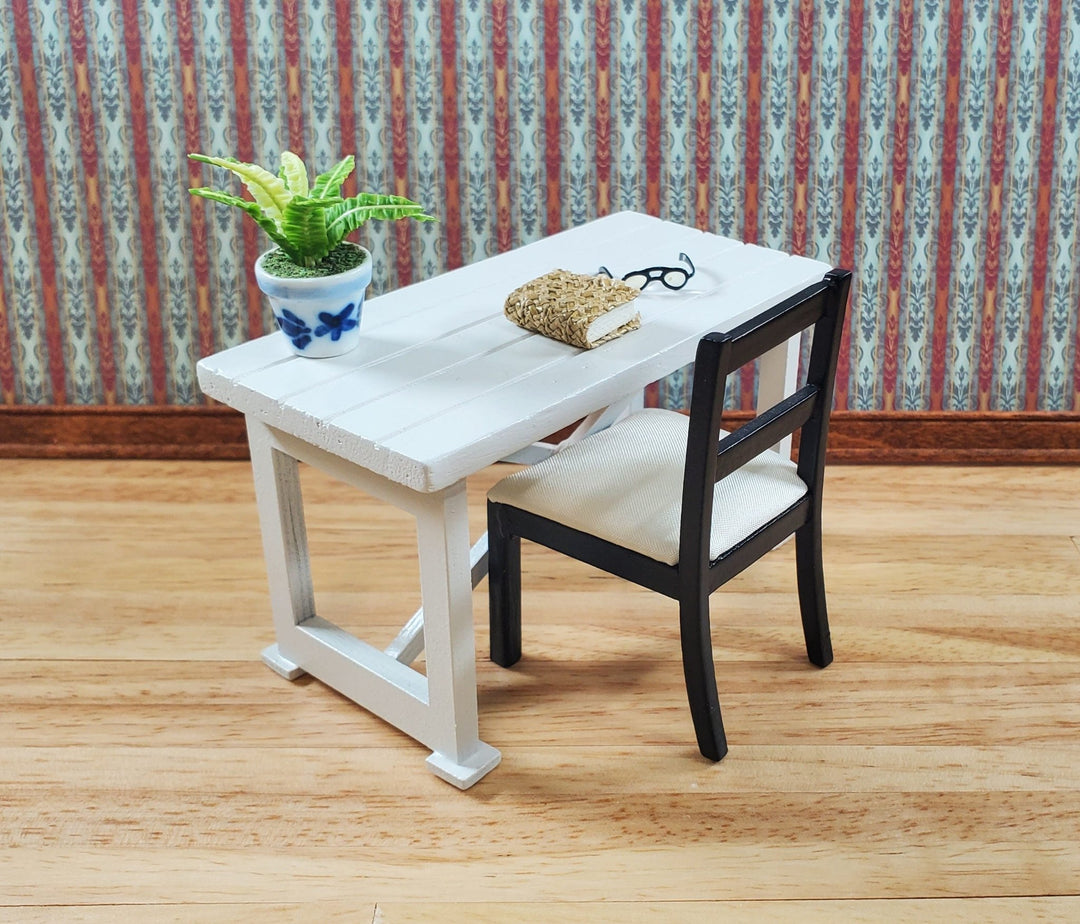 Dollhouse Kitchen Table or Desk Farmhouse Style White 1:12 Scale Miniature Furniture - Miniature Crush