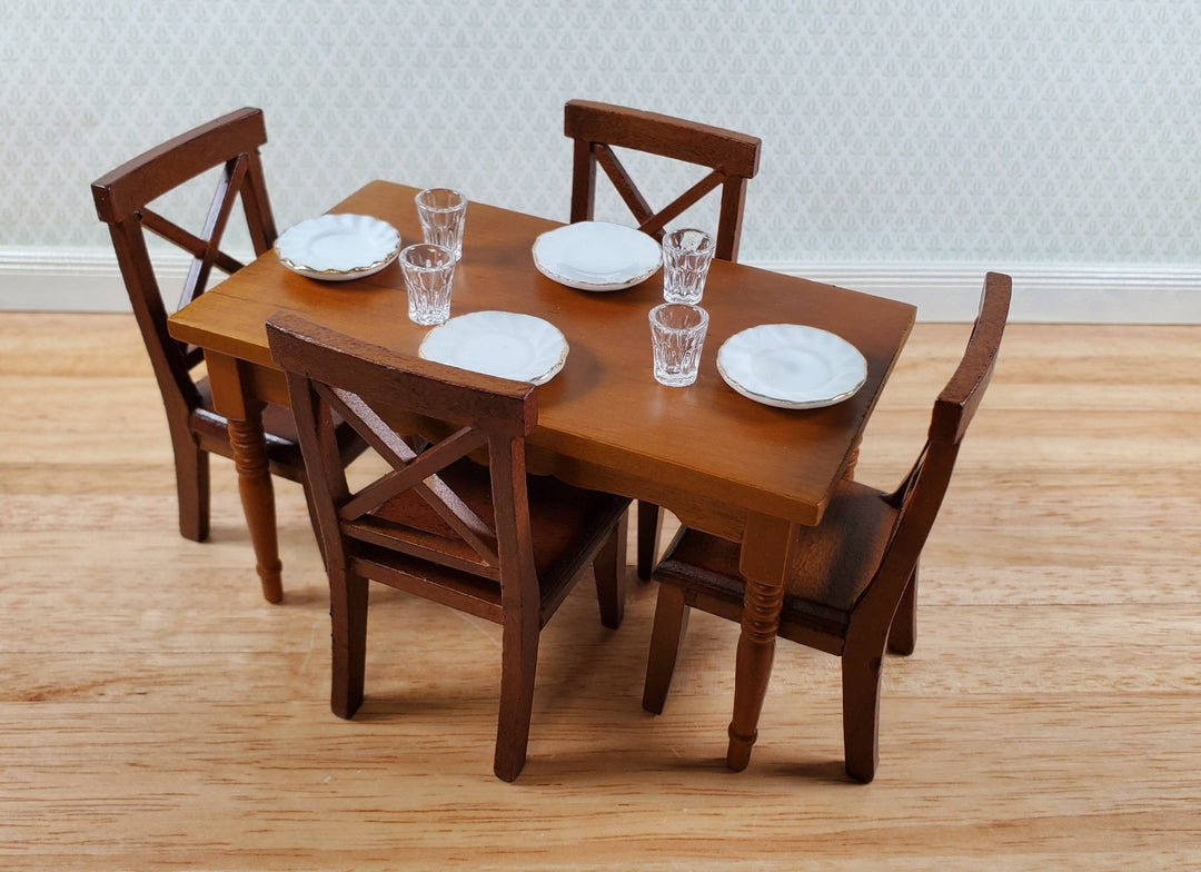 Dollhouse Kitchen Table Walnut Finish 1:12 Scale Miniature Wood Furniture - Miniature Crush