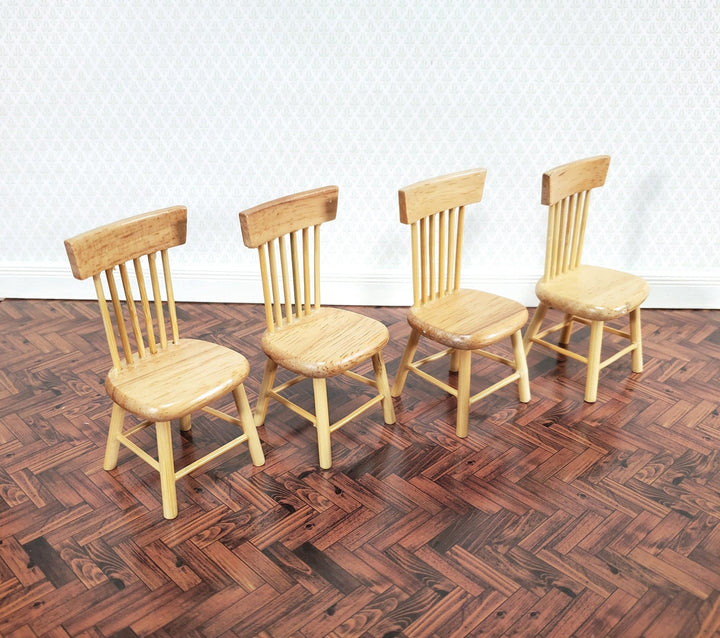 Dollhouse Kitchen Table with 4 Chairs Medium Oak Finish 1:12 Scale Miniature Furniture - Miniature Crush