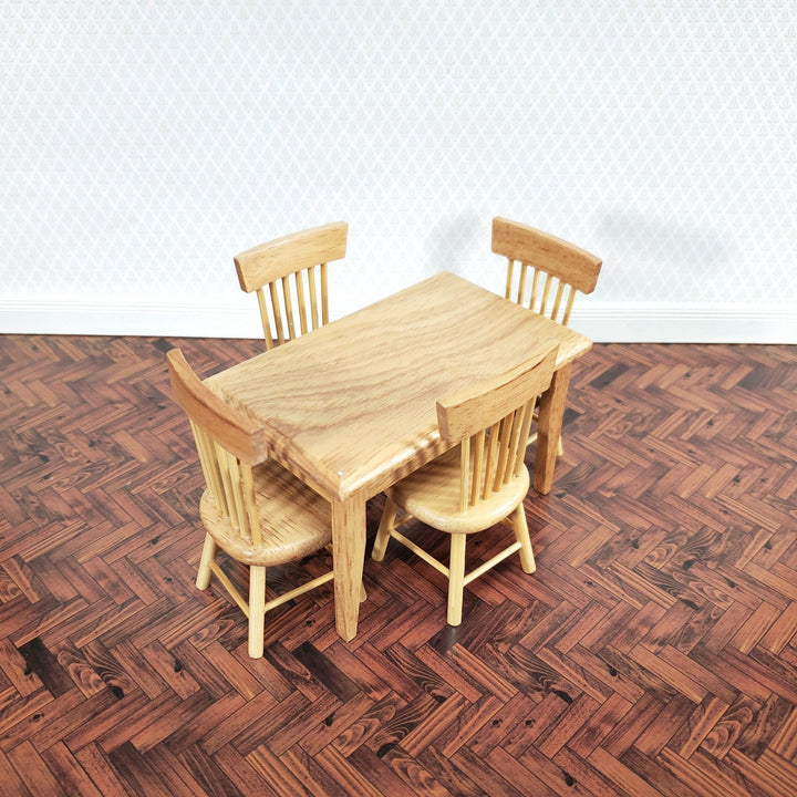 Dollhouse Kitchen Table with 4 Chairs Medium Oak Finish 1:12 Scale Miniature Furniture - Miniature Crush