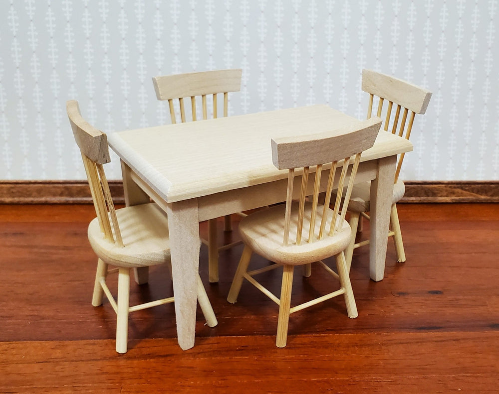 Dollhouse Kitchen Table with 4 Chairs Unpainted 1:12 Scale Miniature Furniture - Miniature Crush