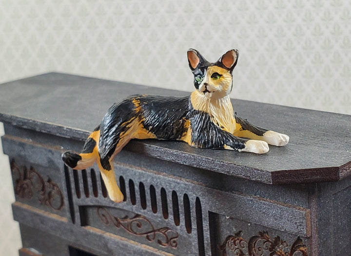 Dollhouse Kitty Cat Calico Black Orange Shelf Sitter Leg Down 1:12 Scale Miniature - Miniature Crush