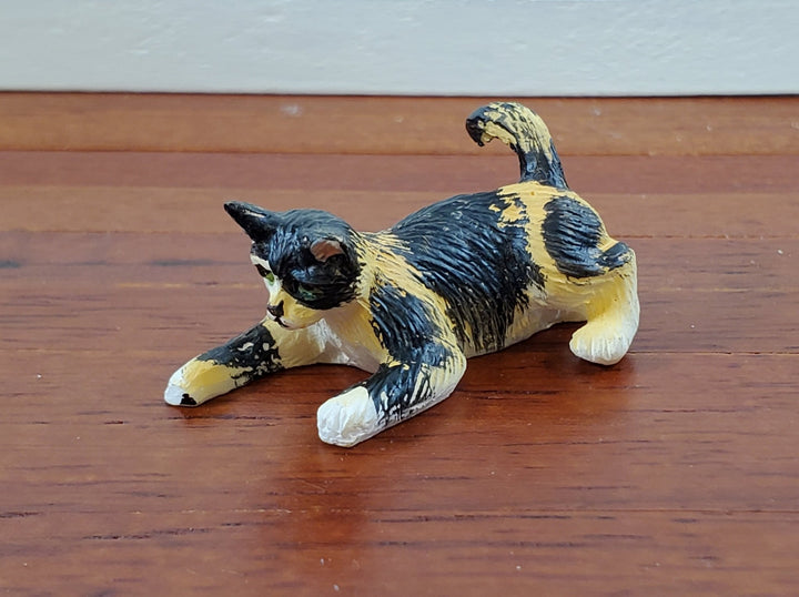 Dollhouse Kitty Cat Calico Orange Black Pouncing Pose 1:12 Scale Miniature Pet - Miniature Crush