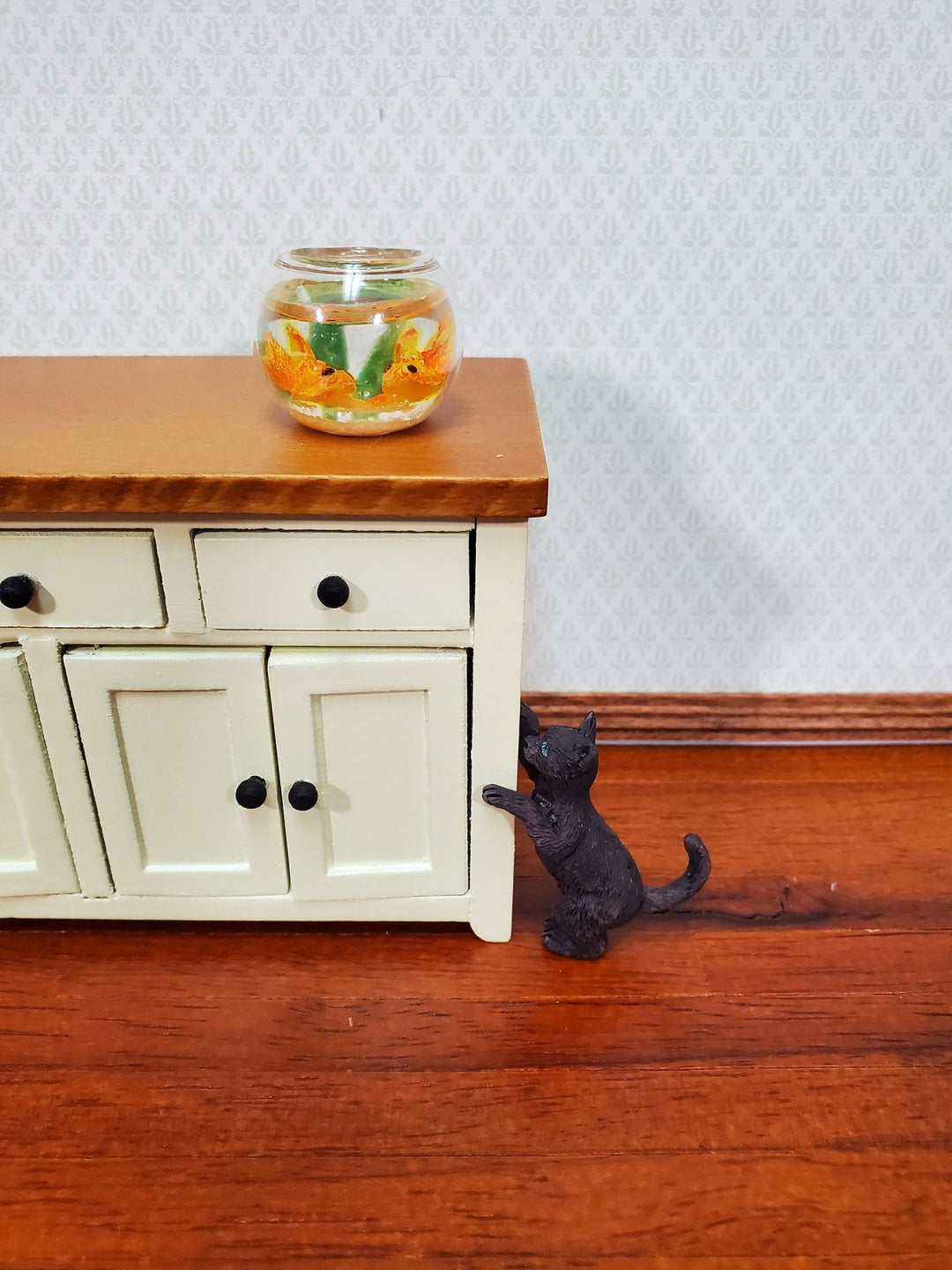 Dollhouse Kitty Cat Dark Brown Playful Reaching 1:12 Scale Miniature Pet - Miniature Crush