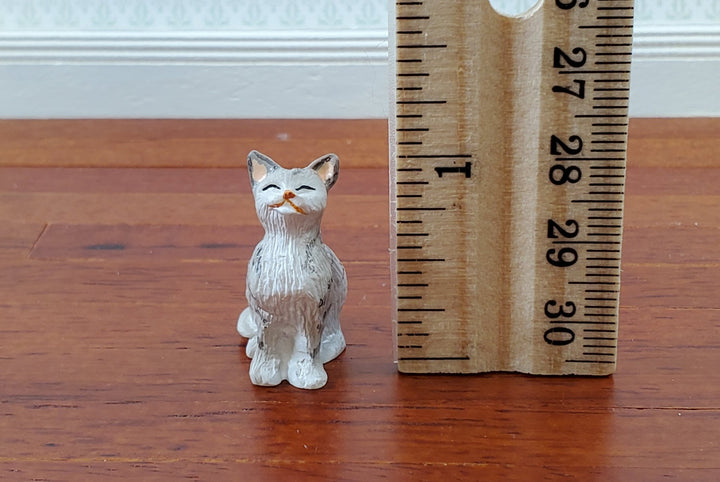 Dollhouse Kitty Cat Gray Tabby Eyes Closed Sitting 1:12 Scale Miniature Pet - Miniature Crush