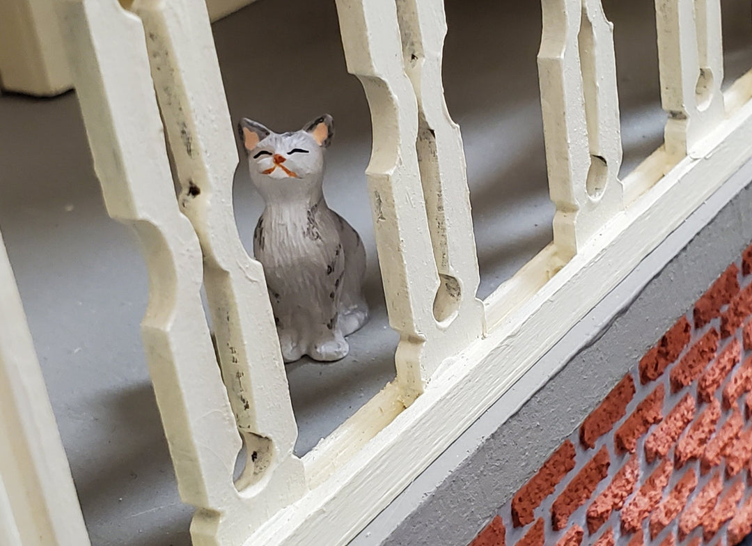 Dollhouse Kitty Cat Gray Tabby Eyes Closed Sitting 1:12 Scale Miniature Pet - Miniature Crush