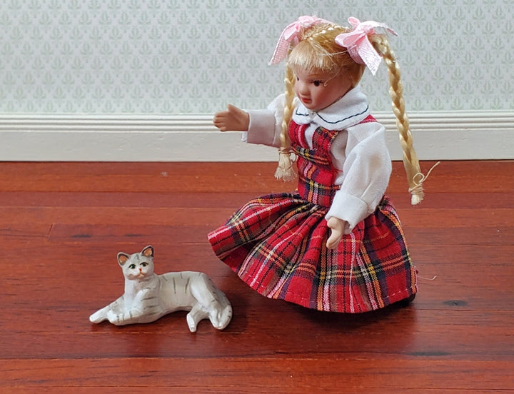 Dollhouse Kitty Cat Gray Tabby Lying Down on Side 1:12 Scale Miniature Pet - Miniature Crush