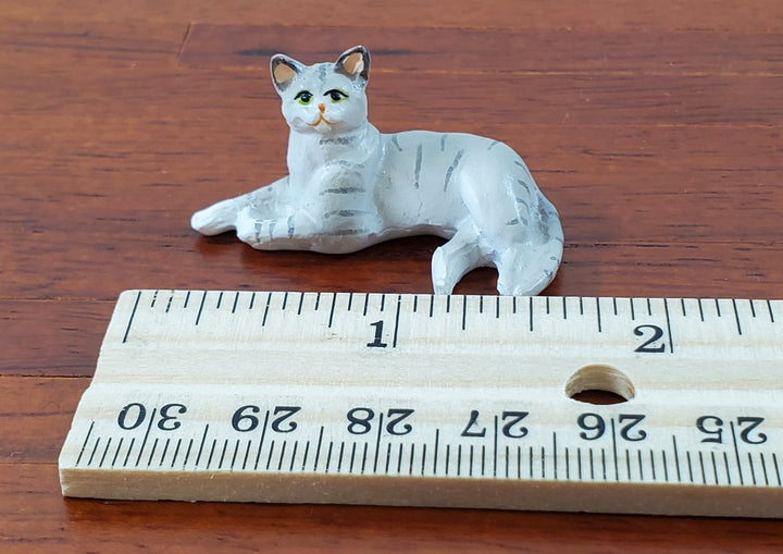 Dollhouse Kitty Cat Gray Tabby Lying Down on Side 1:12 Scale Miniature Pet - Miniature Crush