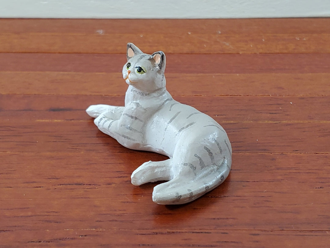 Dollhouse Kitty Cat Gray Tabby Lying Down on Side 1:12 Scale Miniature Pet - Miniature Crush