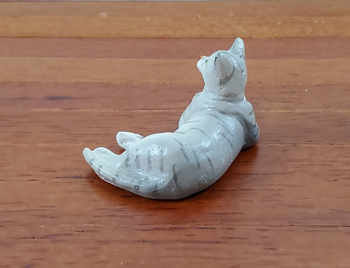 Dollhouse Kitty Cat Gray Tabby Lying Down on Side 1:12 Scale Miniature Pet - Miniature Crush