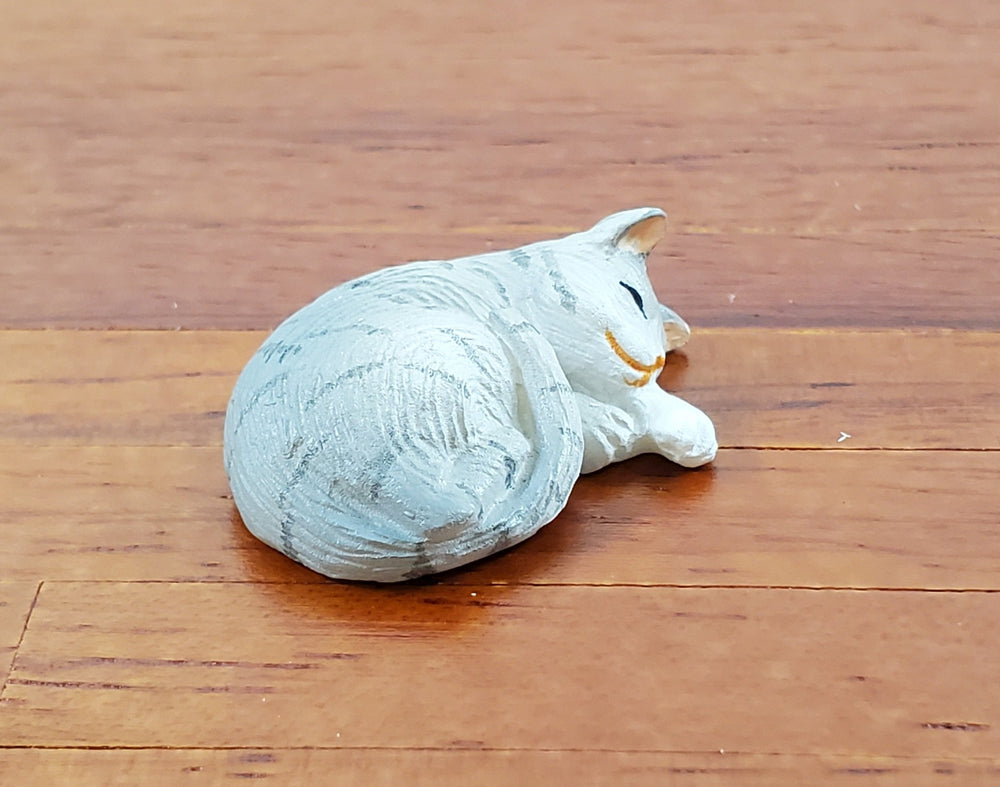 Dollhouse Kitty Cat Gray Tabby Sleeping Curled Up 1:12 Scale Miniature - Miniature Crush