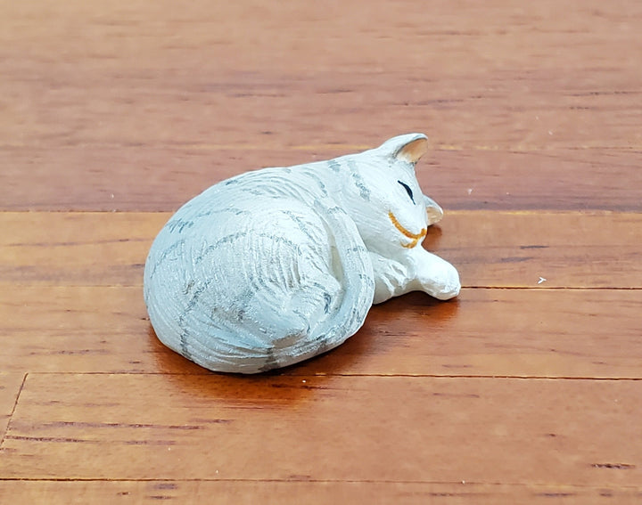 Dollhouse Kitty Cat Gray Tabby Sleeping Curled Up 1:12 Scale Miniature - Miniature Crush