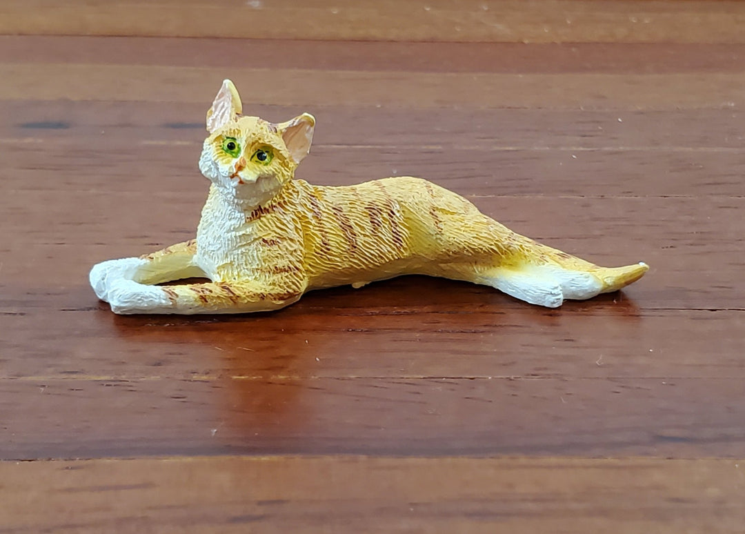 Dollhouse Kitty Cat Orange Tabby Stretched Out on Side 1:12 Scale Miniature Pet - Miniature Crush