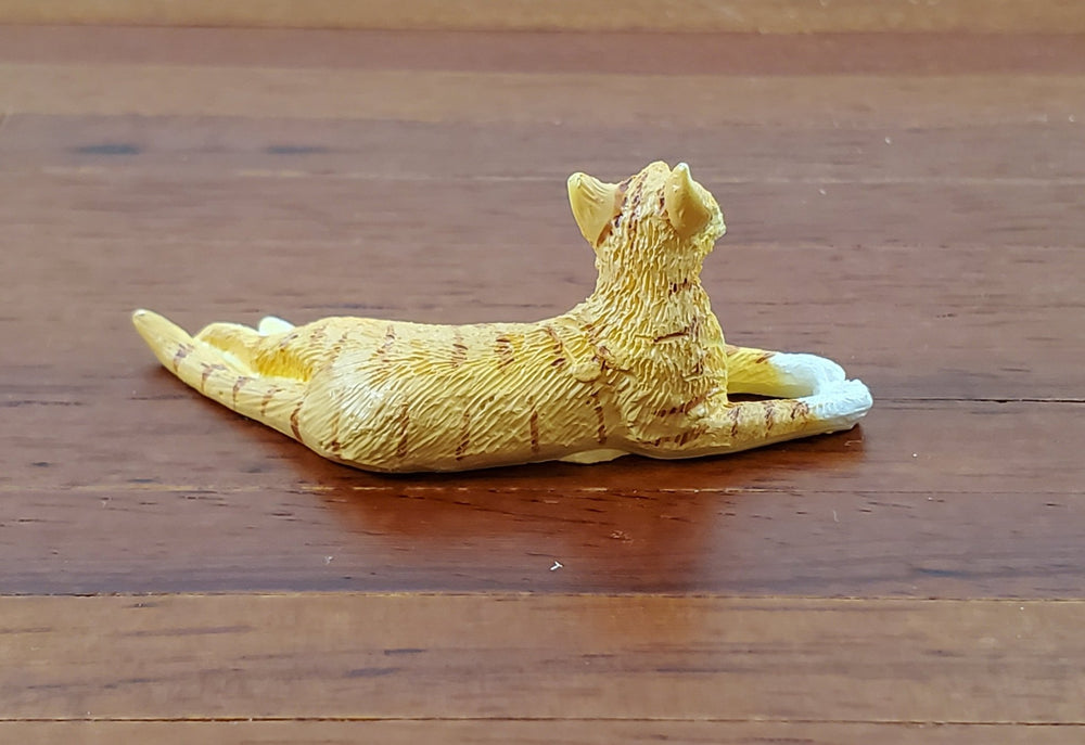 Dollhouse Kitty Cat Orange Tabby Stretched Out on Side 1:12 Scale Miniature Pet - Miniature Crush