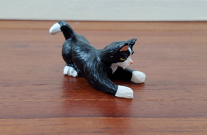 Dollhouse Kitty Cat Tuxedo Black and White Playful Pose 1:12 Scale Miniature Pet - Miniature Crush