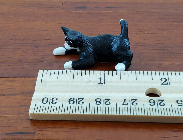 Dollhouse Kitty Cat Tuxedo Black and White Playful Pose 1:12 Scale Miniature Pet - Miniature Crush