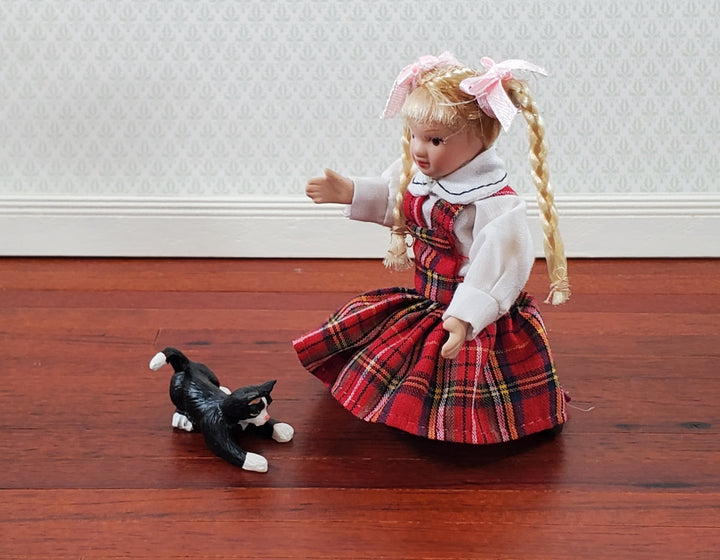 Dollhouse Kitty Cat Tuxedo Black and White Playful Pose 1:12 Scale Miniature Pet - Miniature Crush