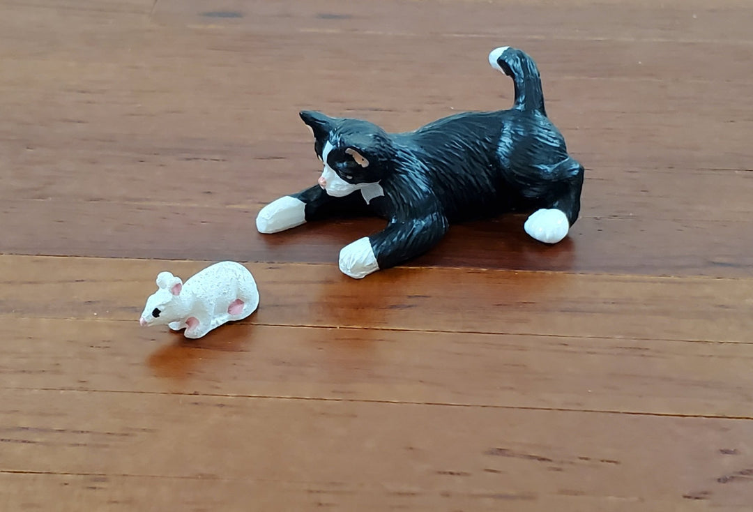 Dollhouse Kitty Cat Tuxedo Black and White Playful Pose 1:12 Scale Miniature Pet - Miniature Crush