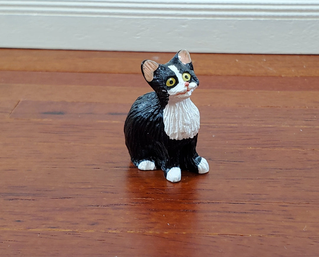 Dollhouse Kitty Cat Tuxedo Black and White Sitting 1:12 Scale Miniature Pet - Miniature Crush