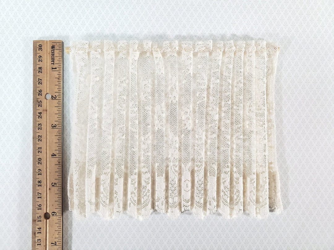 Dollhouse Lace Curtains Cream Picture Window Size with Curtain Rod 1:12 Scale Miniature - Miniature Crush
