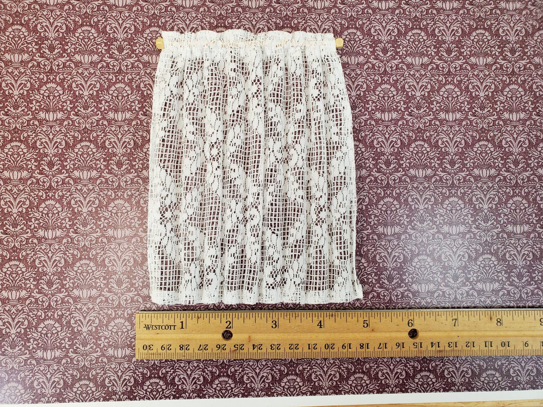 Dollhouse Lace Curtains White with Curtain Rod 1:12 Scale 6" Long Miniature - Miniature Crush