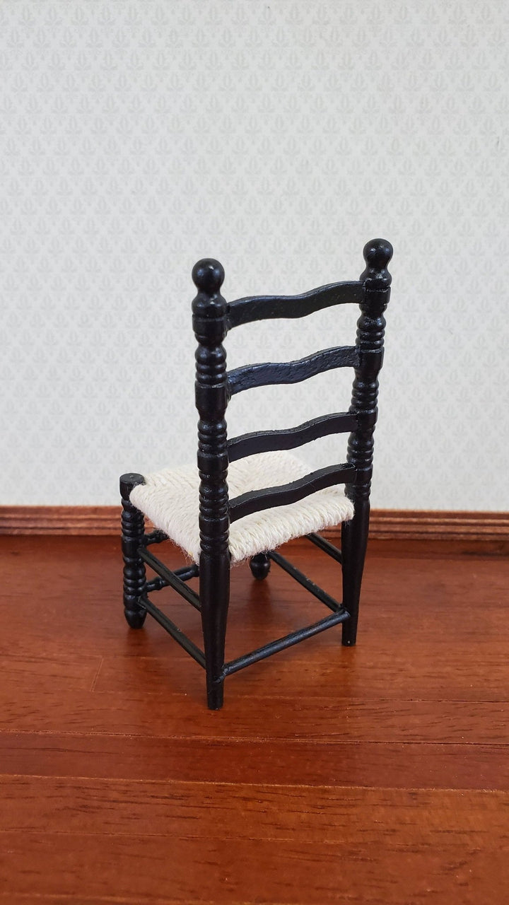 Dollhouse Ladderback Chair Turned Legs Rush Seat Black 1:12 Scale Miniature Furniture - Miniature Crush