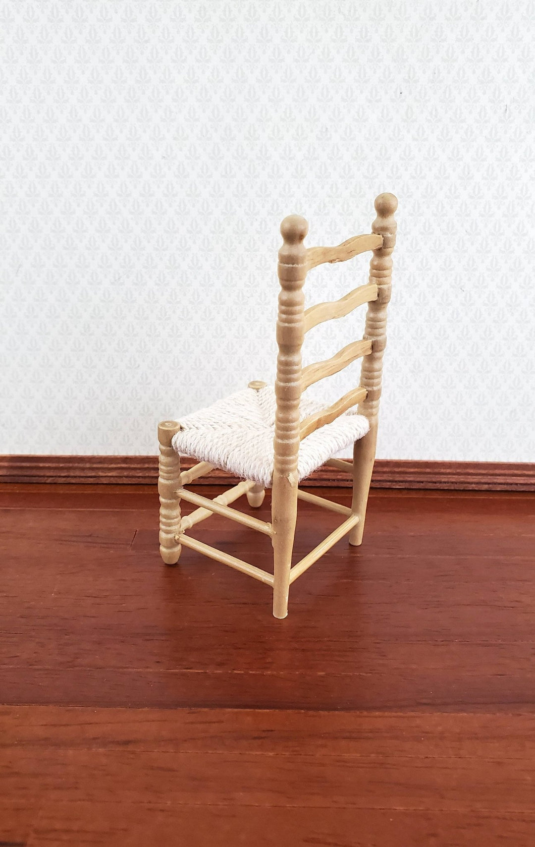 Dollhouse Ladderback Chair Turned Legs Rush Seat Light Oak Finish 1:12 Scale Miniature Furniture - Miniature Crush