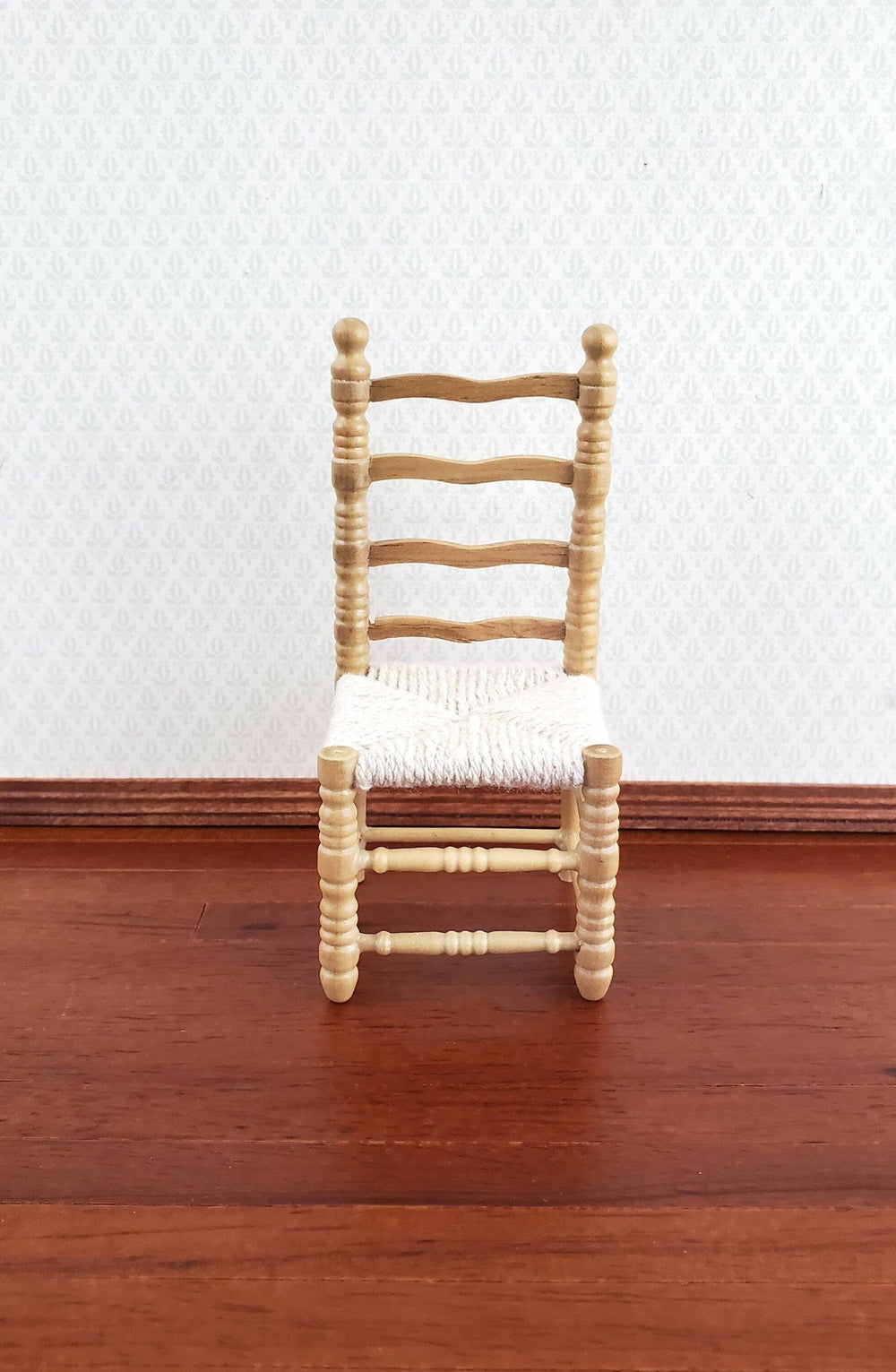 Dollhouse Ladderback Chair Turned Legs Rush Seat Light Oak Finish 1:12 Scale Miniature Furniture - Miniature Crush