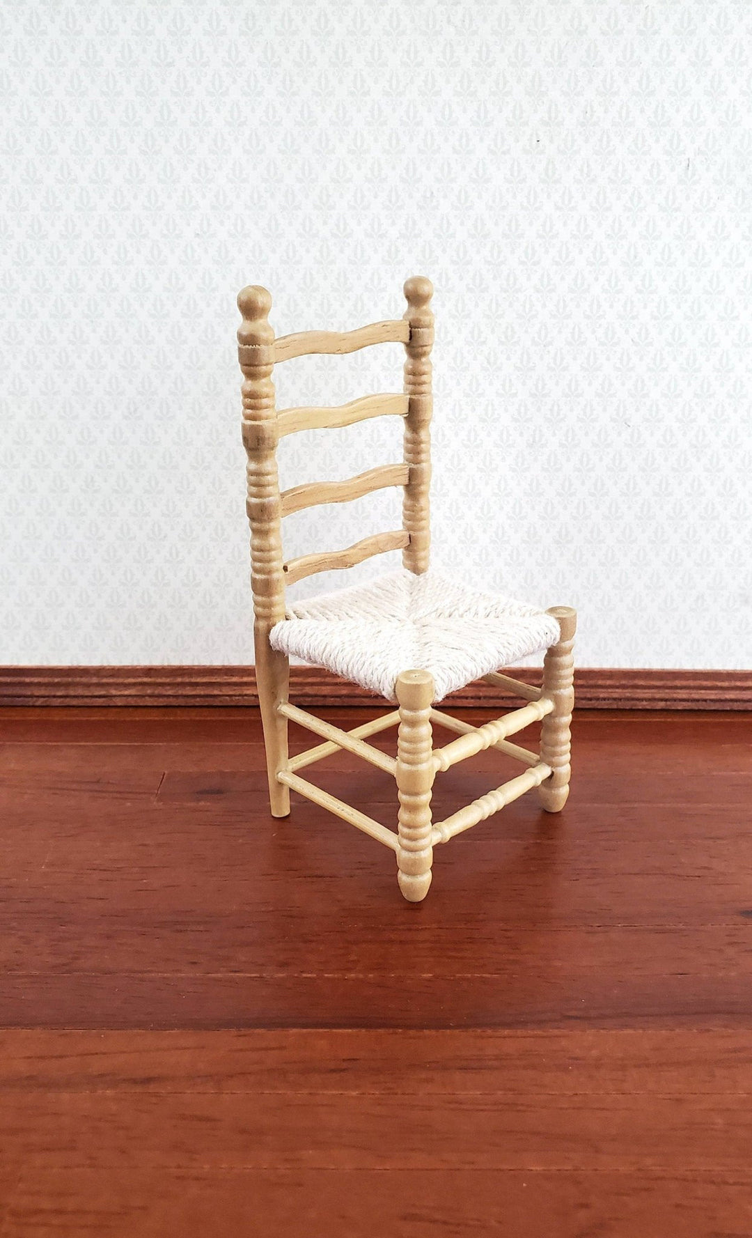 Dollhouse Ladderback Chair Turned Legs Rush Seat Light Oak Finish 1:12 Scale Miniature Furniture - Miniature Crush