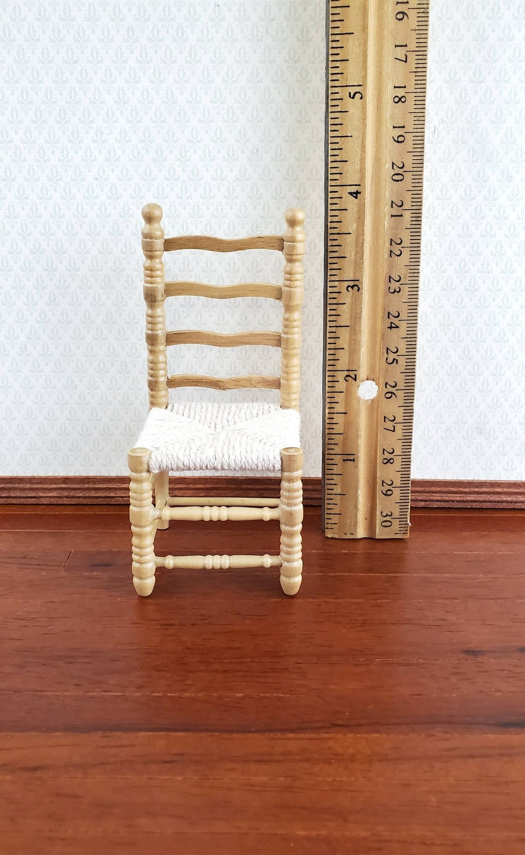 Dollhouse Ladderback Chair Turned Legs Rush Seat Light Oak Finish 1:12 Scale Miniature Furniture - Miniature Crush