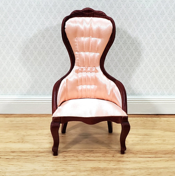 Dollhouse Ladies Chair Victorian Pink & Mahogany Finish 1:12 Scale Miniature Furniture - Miniature Crush