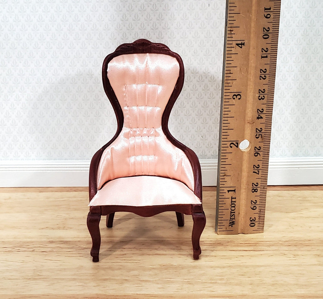 Dollhouse Ladies Chair Victorian Pink & Mahogany Finish 1:12 Scale Miniature Furniture - Miniature Crush