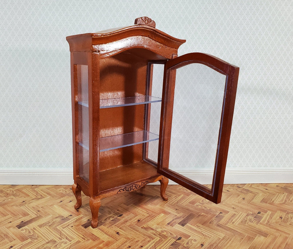 Dollhouse Large Curio Cabinet with Door Walnut Finish 1:12 Scale Miniature Furniture - Miniature Crush