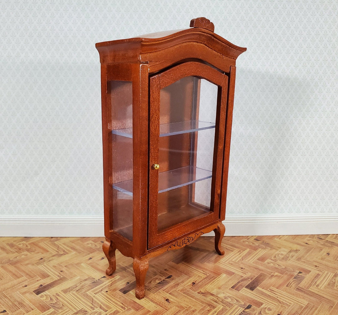 Dollhouse Large Curio Cabinet with Door Walnut Finish 1:12 Scale Miniature Furniture - Miniature Crush