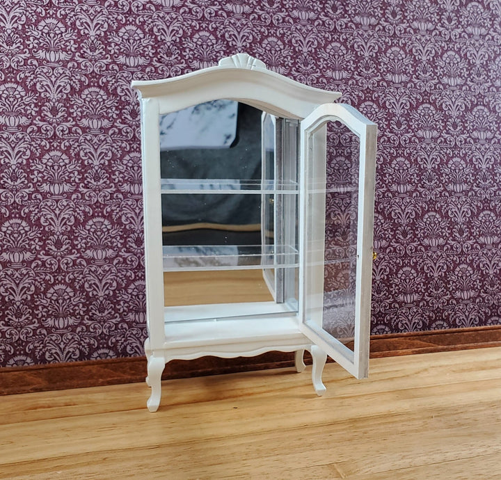 Dollhouse Large Curio Cabinet with Door White Mirrored Back 1:12 Scale Miniature - Miniature Crush