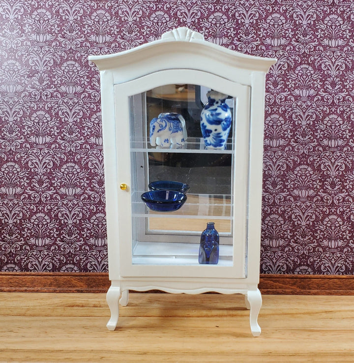 Dollhouse Large Curio Cabinet with Door White Mirrored Back 1:12 Scale Miniature - Miniature Crush
