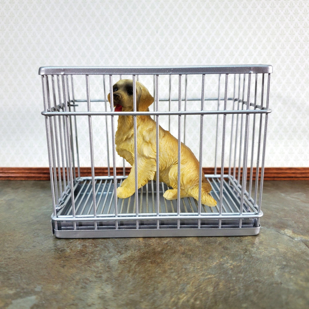 Dollhouse Large Dog Cage Crate Metal Opening Door for Animals Pets - Miniature Crush