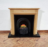 Dollhouse Large Fireplace with Fire Inside Light Oak Finish 1:12 Scale Miniature Furniture - Miniature Crush