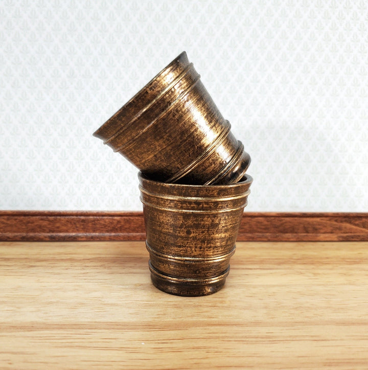 Dollhouse Large Garden Pots Aged Gold Finish Planters x2 1:12 Scale A4094GD by Falcon Miniatures - Miniature Crush