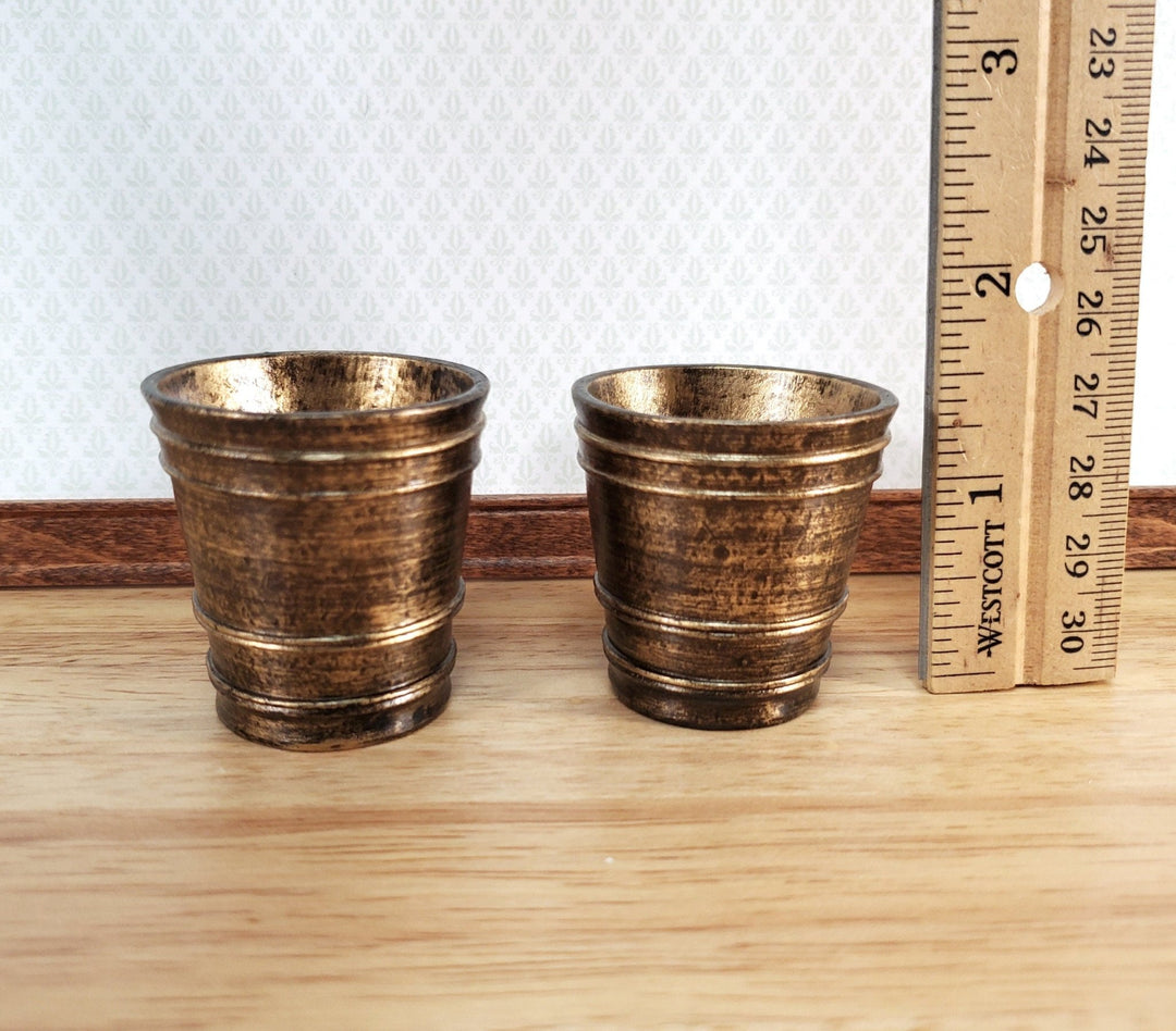 Dollhouse Large Garden Pots Aged Gold Finish Planters x2 1:12 Scale A4094GD by Falcon Miniatures - Miniature Crush