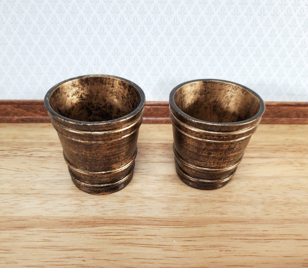 Dollhouse Large Garden Pots Aged Gold Finish Planters x2 1:12 Scale A4094GD by Falcon Miniatures - Miniature Crush