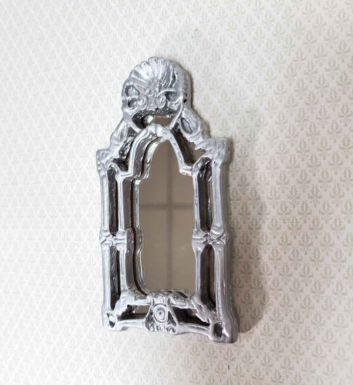 Dollhouse Large Mirror Baroque Style Silver 1:12 Scale Miniature 4 1/8" tall - Miniature Crush