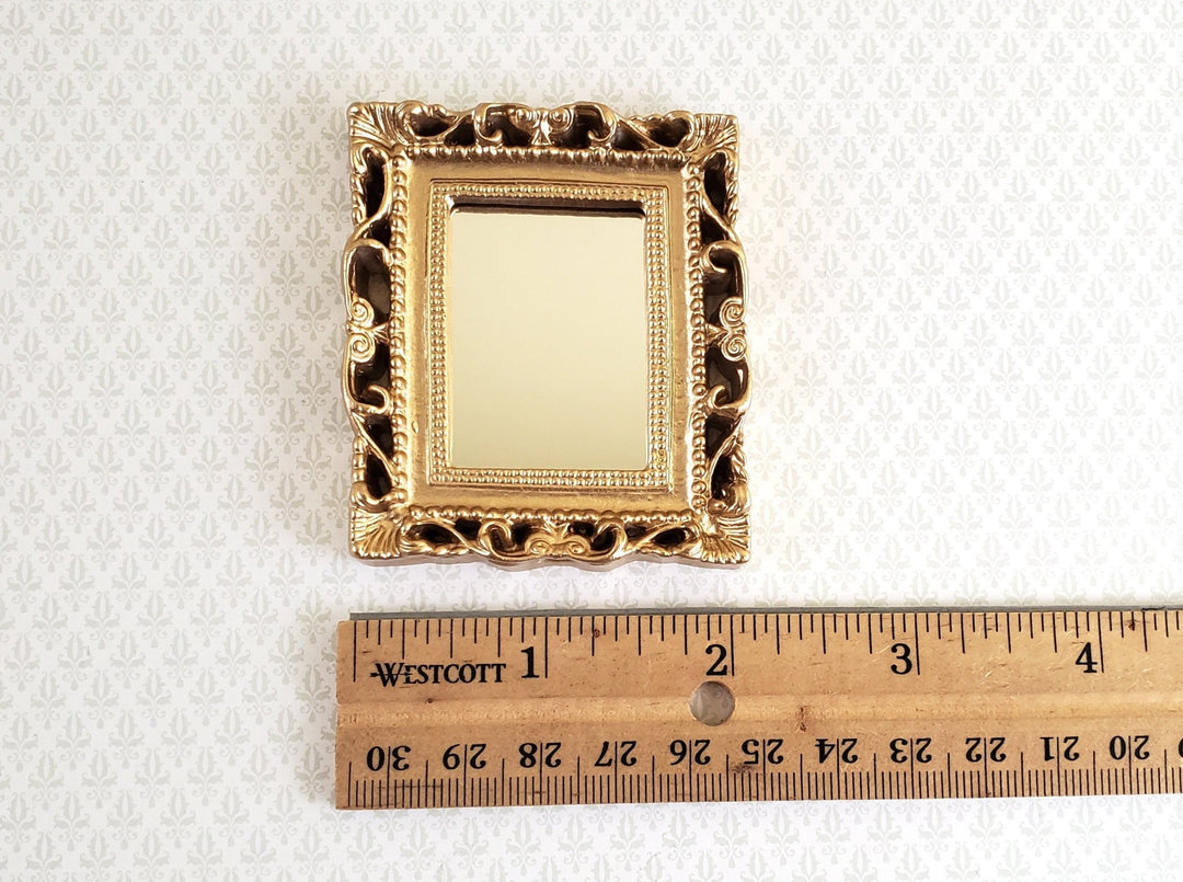 Dollhouse Large Mirror with Fancy Gold Frame 1:12 Scale Miniature 2 1/2" x 2 1/4" - Miniature Crush