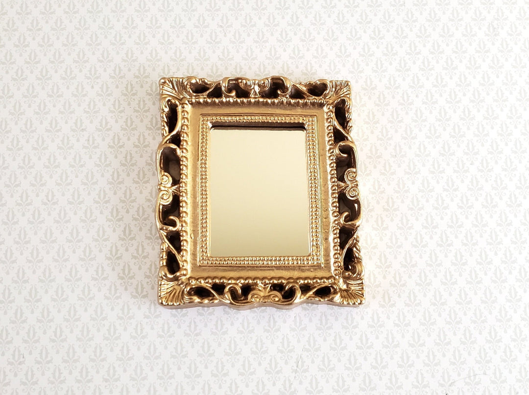 Dollhouse Large Mirror with Fancy Gold Frame 1:12 Scale Miniature 2 1/2" x 2 1/4" - Miniature Crush