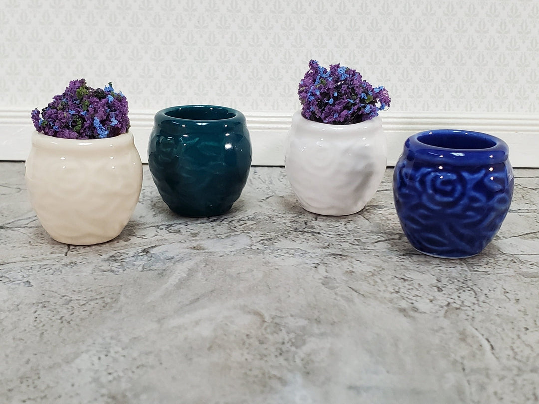 Dollhouse Large Planters Pots Set of 4 Ceramic Blue White Green Miniatures 1 1/8" - Miniature Crush