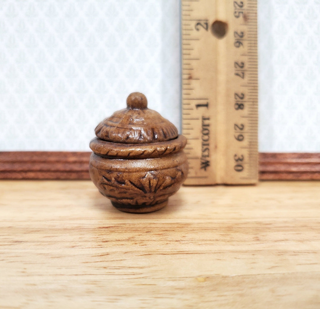 Dollhouse Large Pot with Lid Aged Brown Cachepot 1 1/2" 1:12 Scale Miniature - Miniature Crush